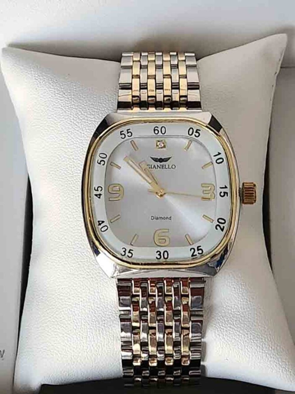 Gianello Genuine Diamond Starlight Square Two Tone Link Watch Quartz Men's